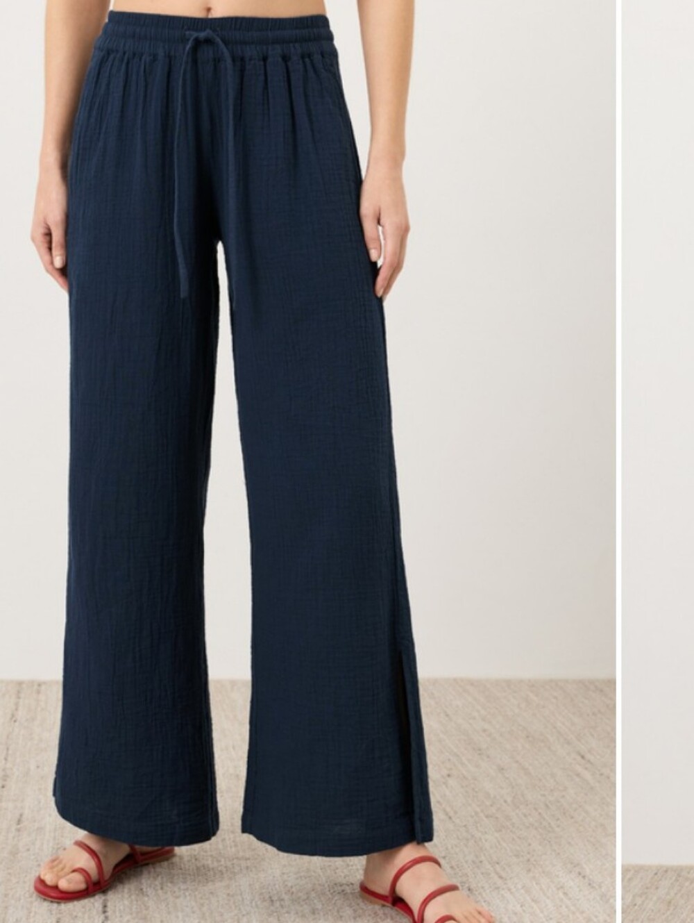 NWT Organic Coastal Double Gauze Split Hem Wide Leg Pant Size Medium Blue